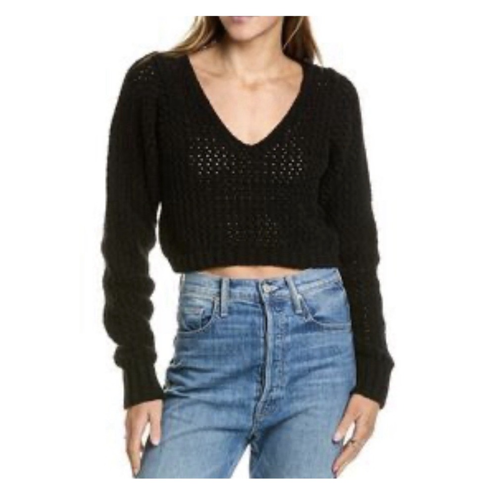 John Elliot Foam Bouclé Cropped Sweater Sz S 1 Black Chunky Open Knit New $348